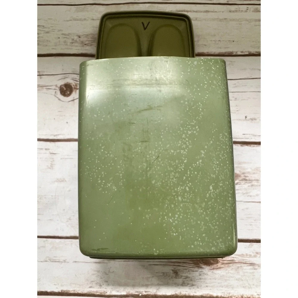 Vintage Plastic Floral Canister Set Avocado Green Retro Daisy 70s Kitchen 2pc
